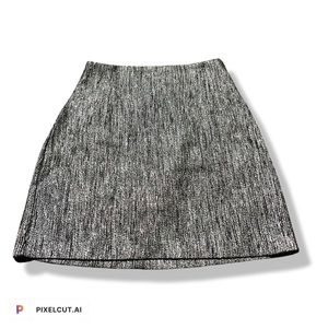 H&M Black & White Tweed Style Skirt W/Metallic Silver Material Throughput